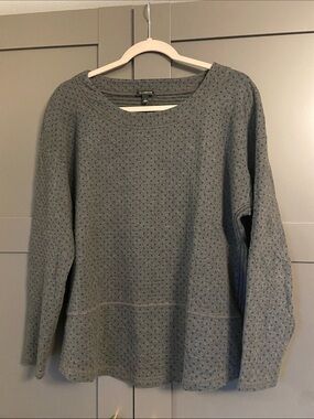 Talbots Heather Gray Polka Dot Crew Neck Sweater